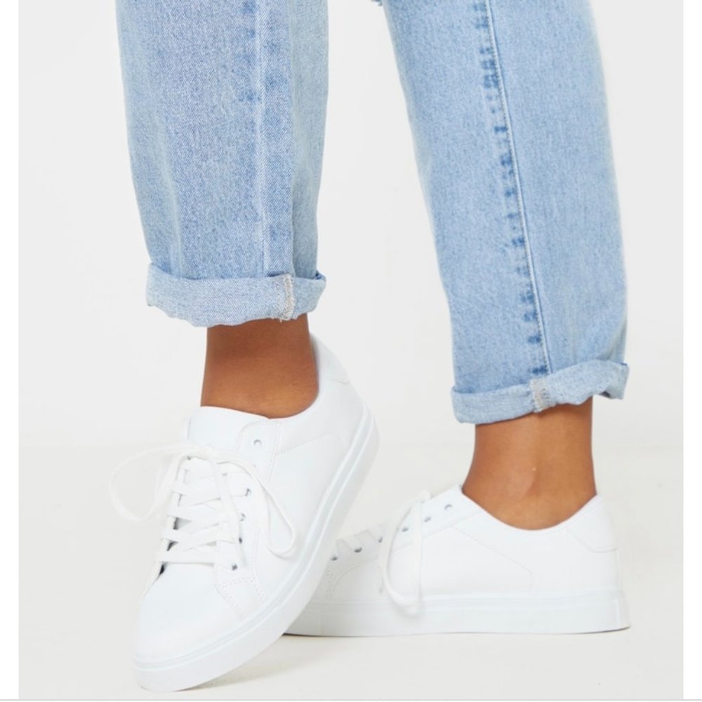Pretty Little Things White Lace Up PU Sneakers